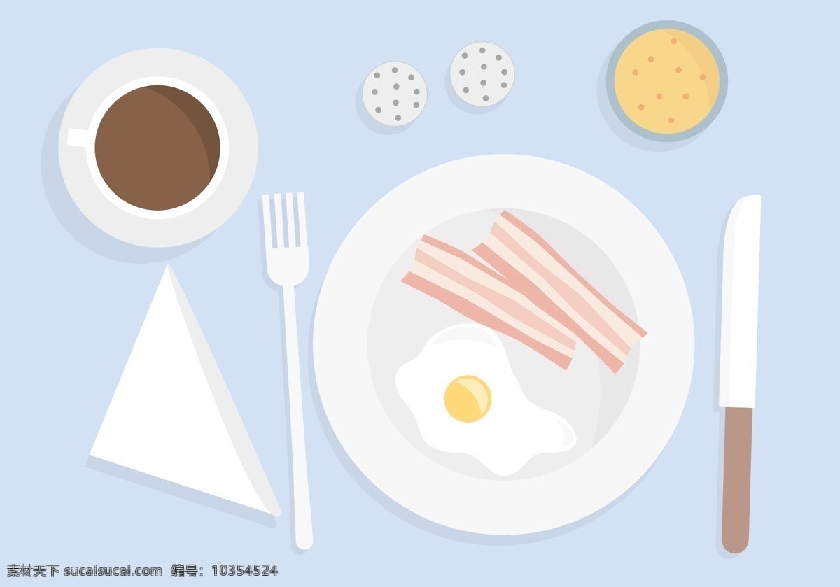 矢量 早餐 食物 插画 餐具 荷包蛋 咖啡 矢量食物 矢量素材 手绘 手绘插画 手绘食物 早餐食物