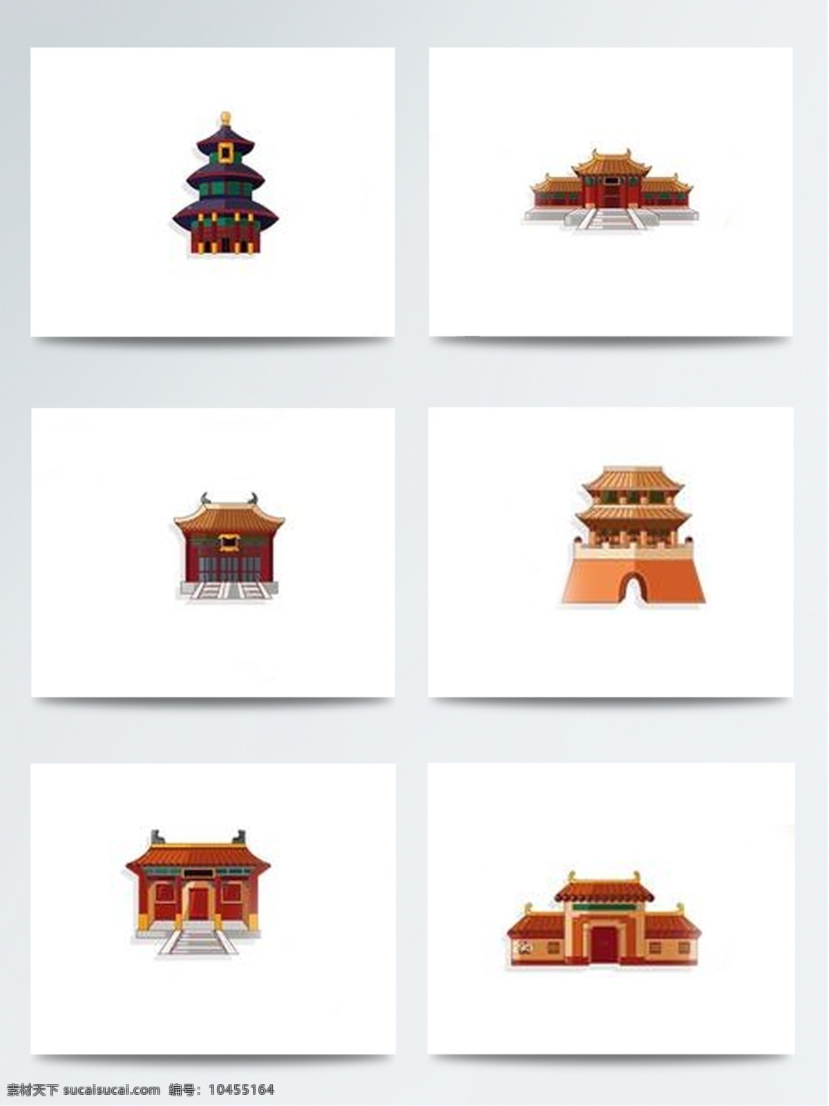 中国 古代建筑 手绘 传统 插画 古风 红 建筑 颜色 中国风