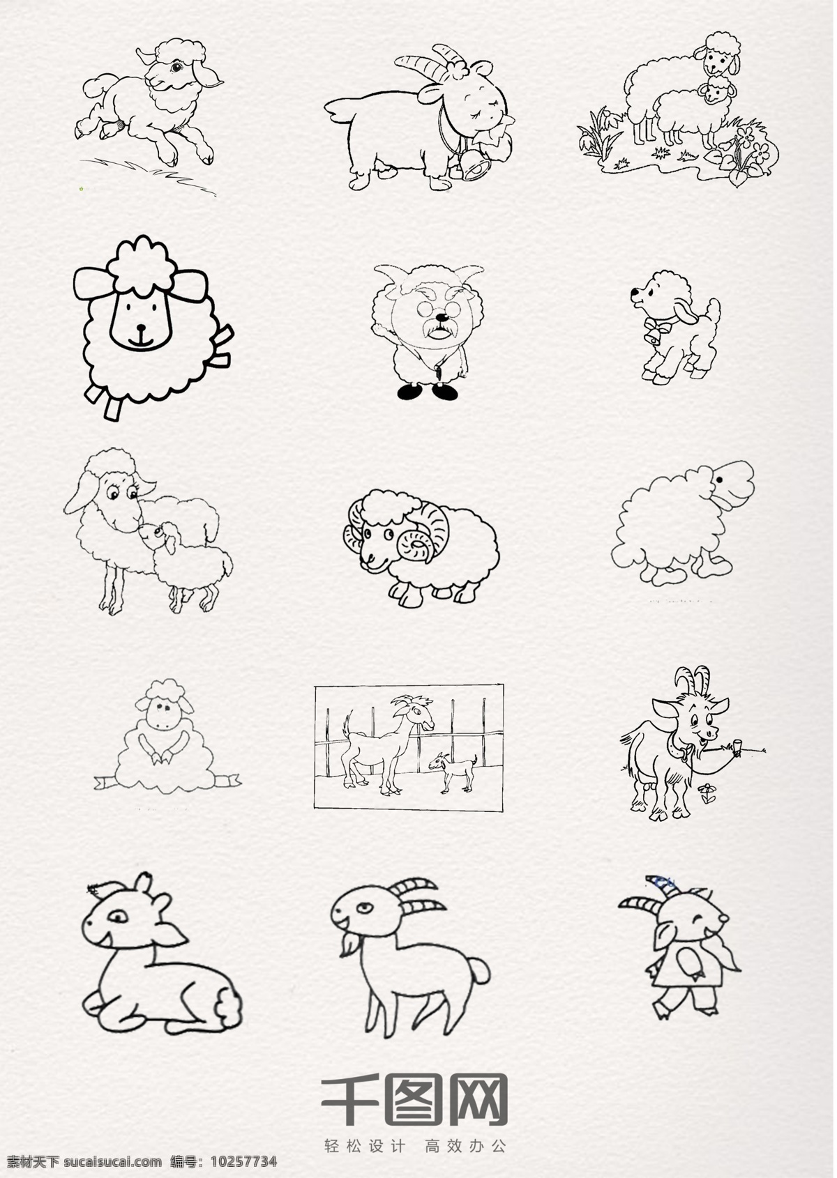 黑色 线条 绵羊 动物 简 笔画 卡通 铅笔 钢笔 黑白 简约画