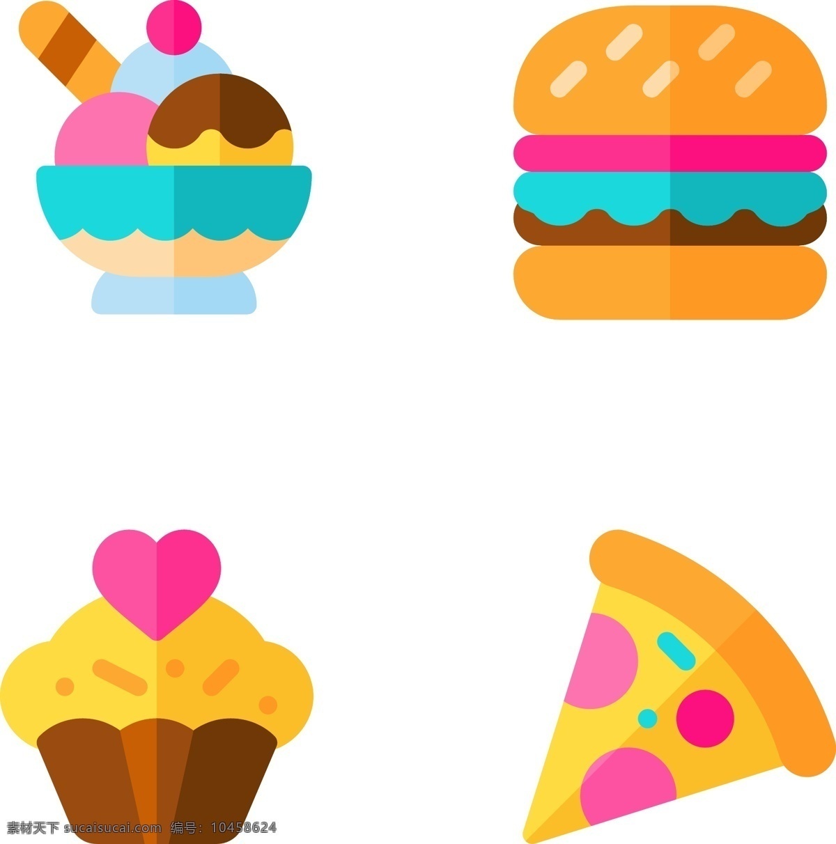 蛋糕 食物 食品 免 扣 图标 雪糕 汉堡包 披萨 可分开使用 免扣png 简单 简约 撞色的