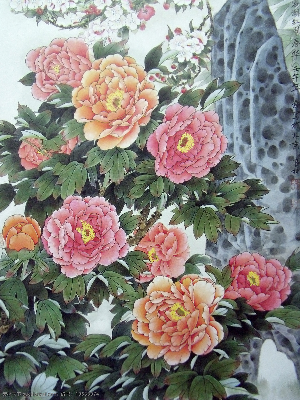 工笔 牡丹 壁画 国画 花鸟 牡丹花 墙画 装饰画 家居装饰素材 壁纸墙画壁纸