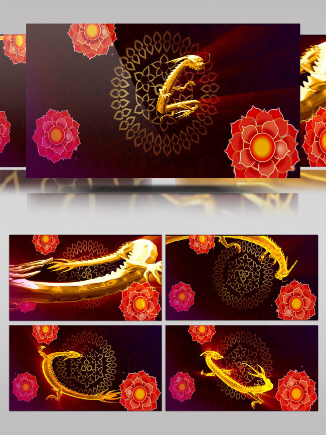 金色 神 红色 莲花 龙 视频 神龙 花朵 高清视频素材 视频素材 动态视频素材