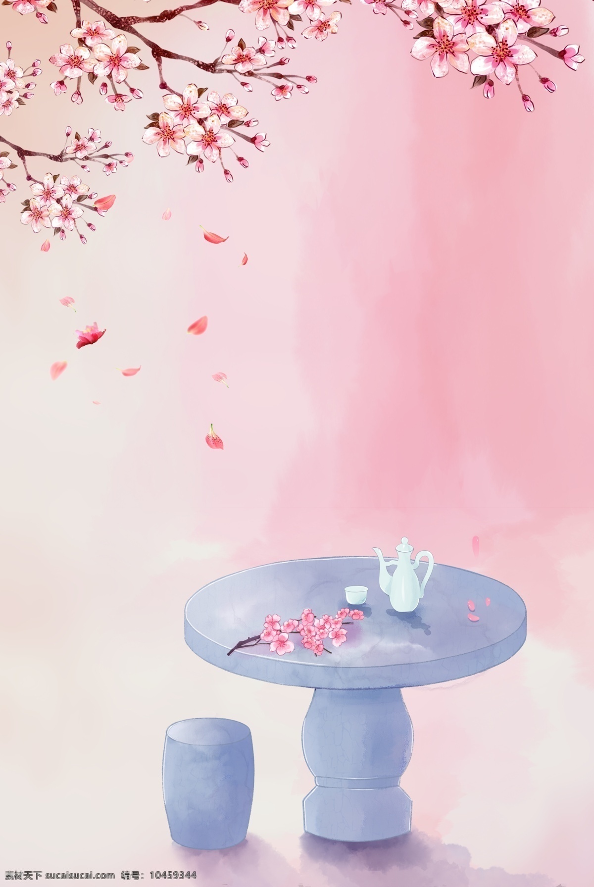 中式 唯美 桃花 小 清新 背景 手绘 小清新 粉色 桃花节 春天 简约 商业 花瓣