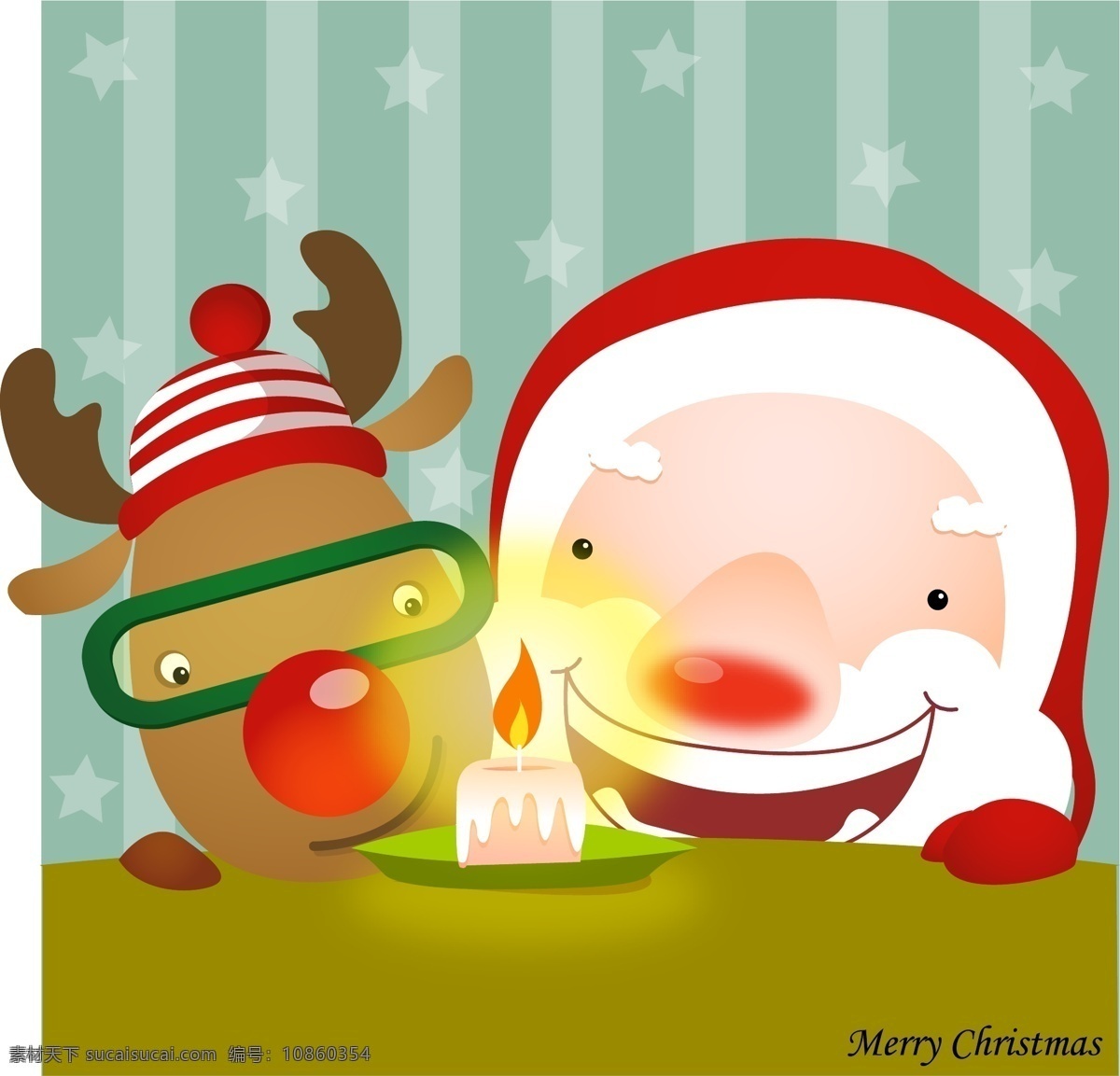 韩国 圣诞老人 麋鹿 圣诞蜡烛 圣诞帽 星星背景 节日素材 圣诞节