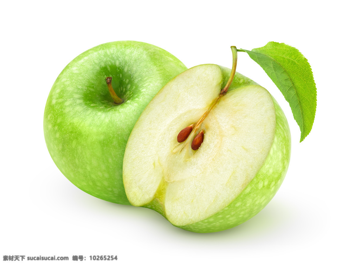 切开 青苹果 切开的苹果 水果 绿叶 叶子 苹果图片 餐饮美食