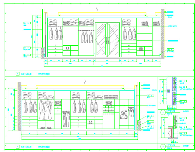 卧室 橱柜 cad图纸 衣橱设计 室内 设计施工 图纸 cad素材 cad