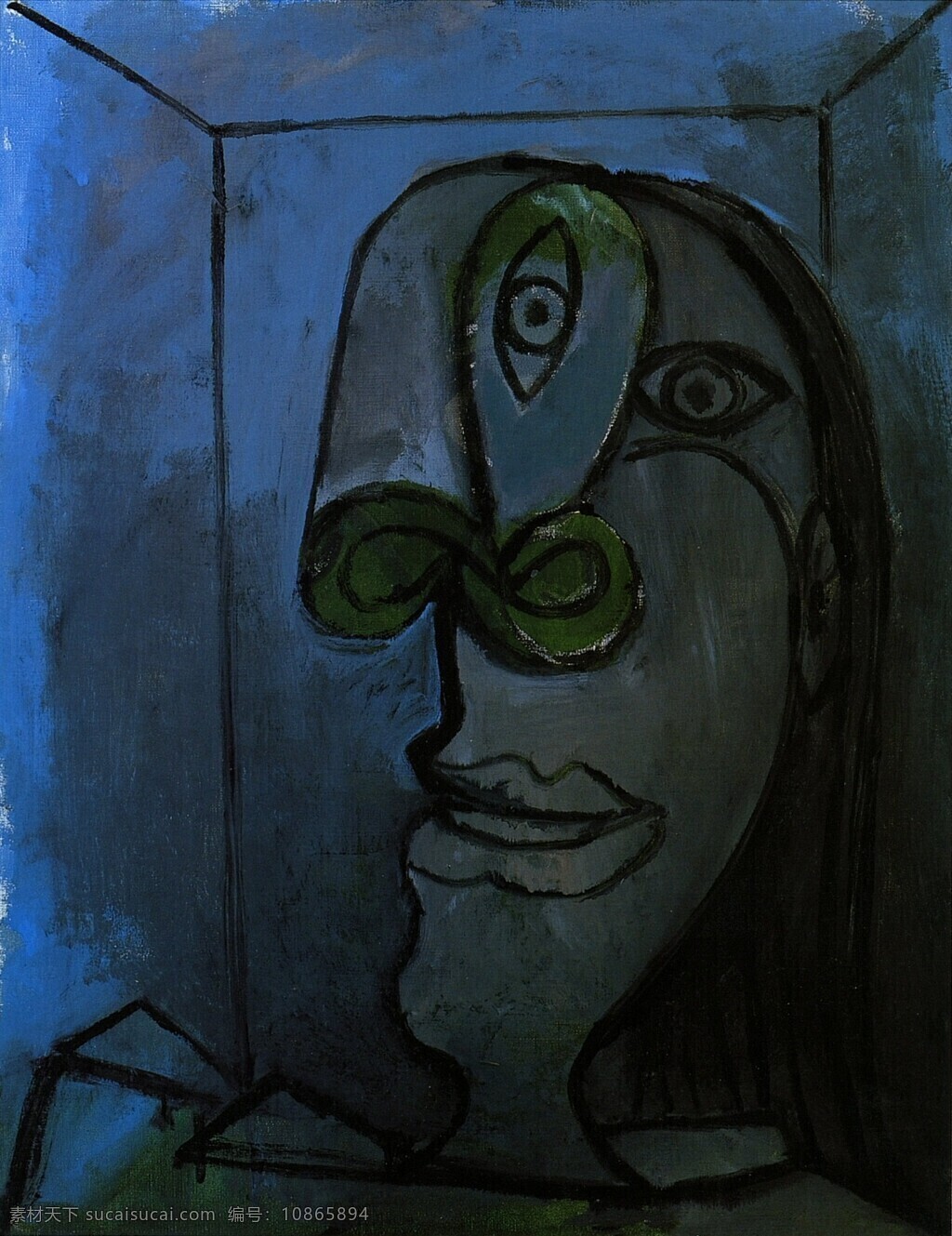 dora 西班牙 画家 巴勃罗 毕加索 抽象 油画 人物 人体 装饰画 bleunuit fond sur vert nez au femme de t鍧眅 1938 家居装饰素材