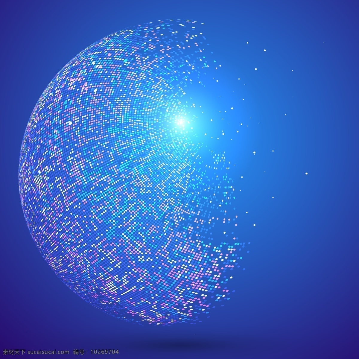 抽象地球 闪烁粒子 碎片 蓝色 科技 高端 蓝色背景 矢量素材