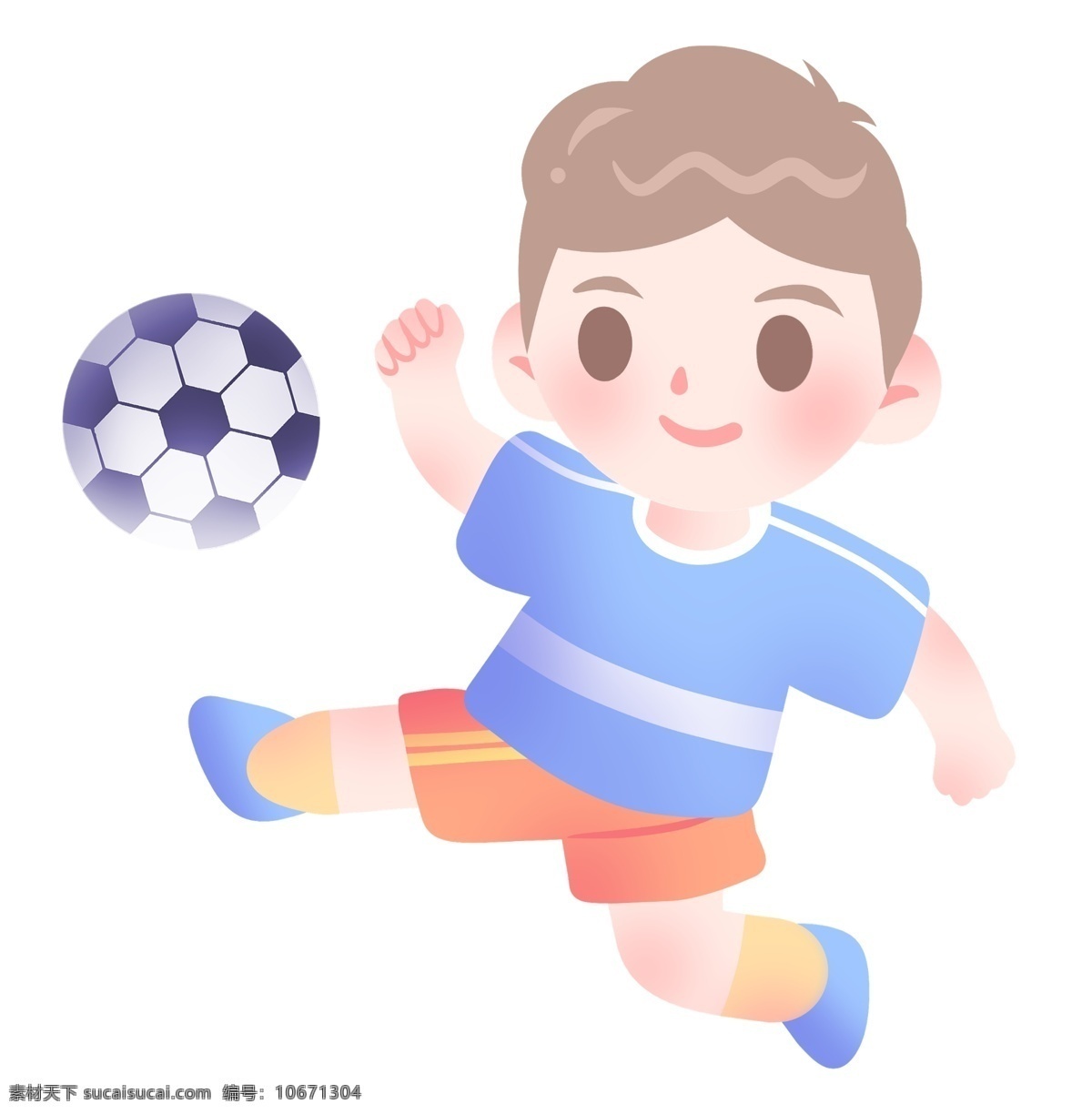 踢 足球 小 男孩 插画 运动健身插画 蓝色的足球 圆形足球 健身的小男孩 运动的男孩
