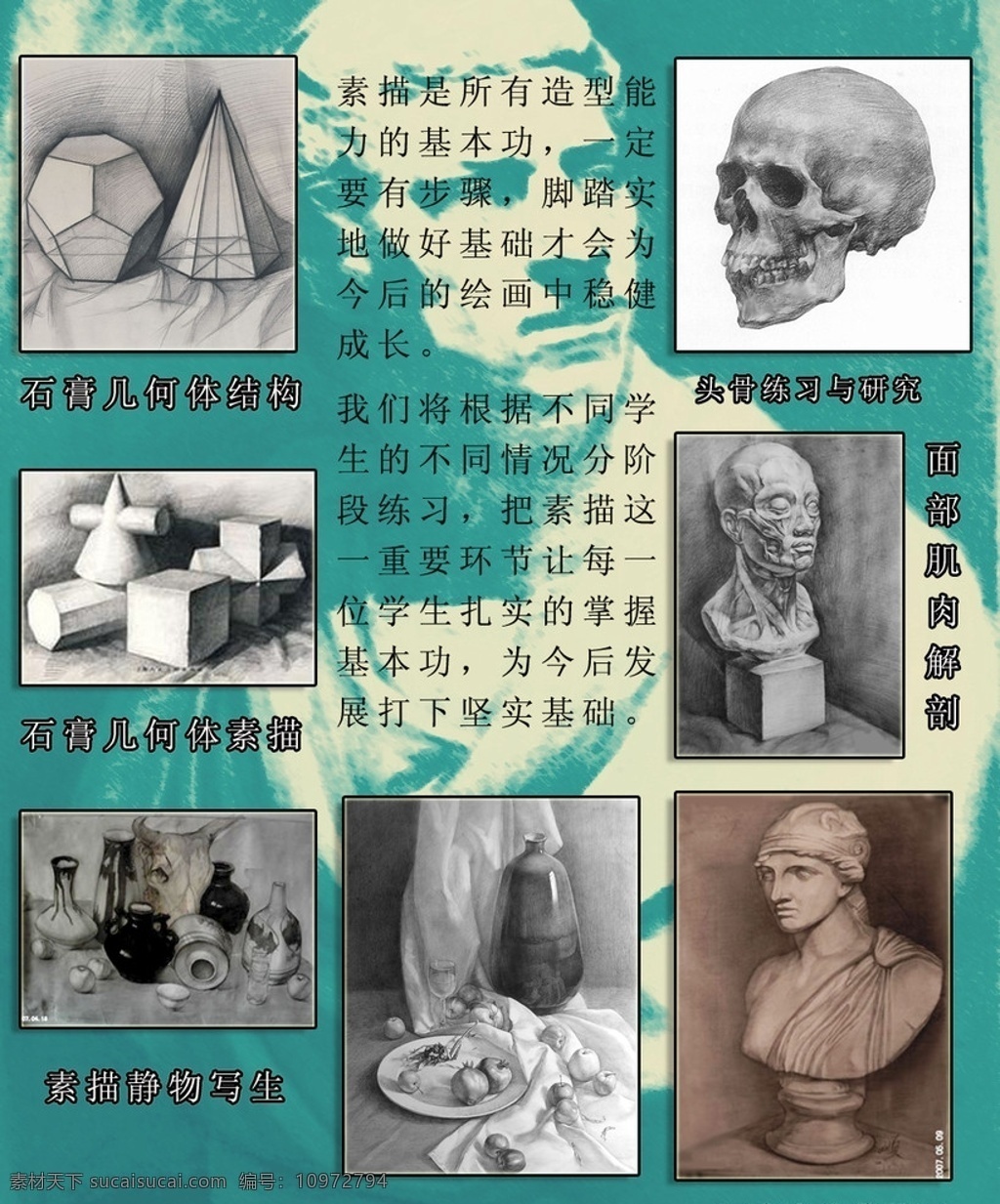 画室 教学内容 展示 画室宣传图 金艺画室 画室教学内容 素描 展板模板 广告设计模板 源文件