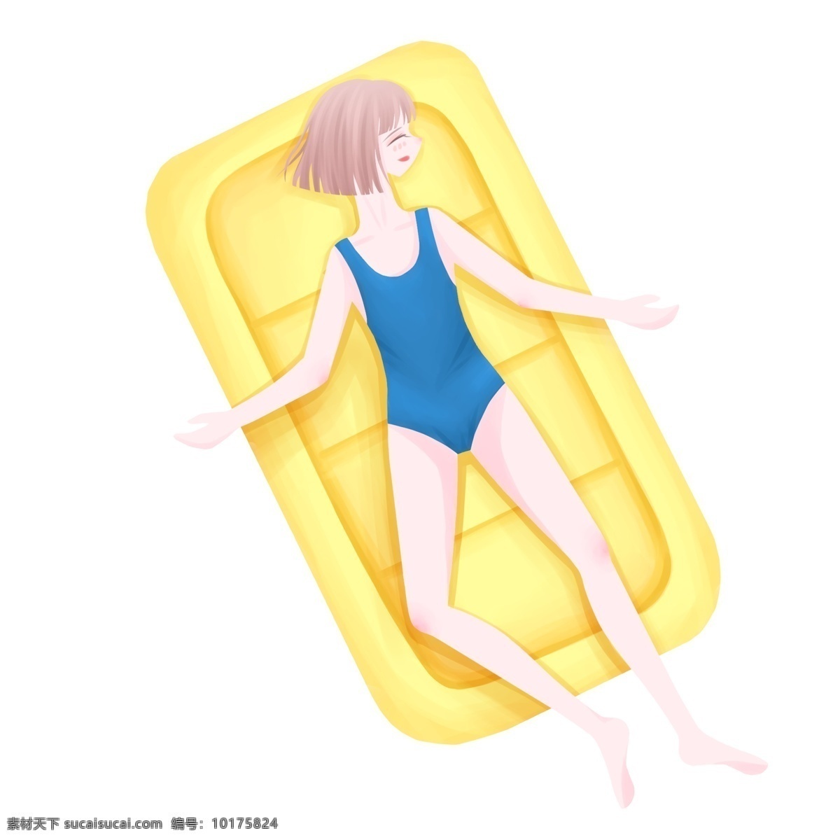 海滩 人物 女孩 晒太阳 沙滩 卡通 彩色 小清新 创意 插画 手绘 元素 现代 简约 装饰 图案