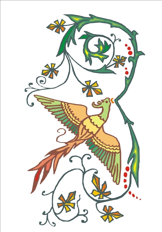 凤凰 鸟 花 凤凰素材 凤凰图案 金凤凰 彩色凤凰 花朵 卡通图 生物世界 鸟类