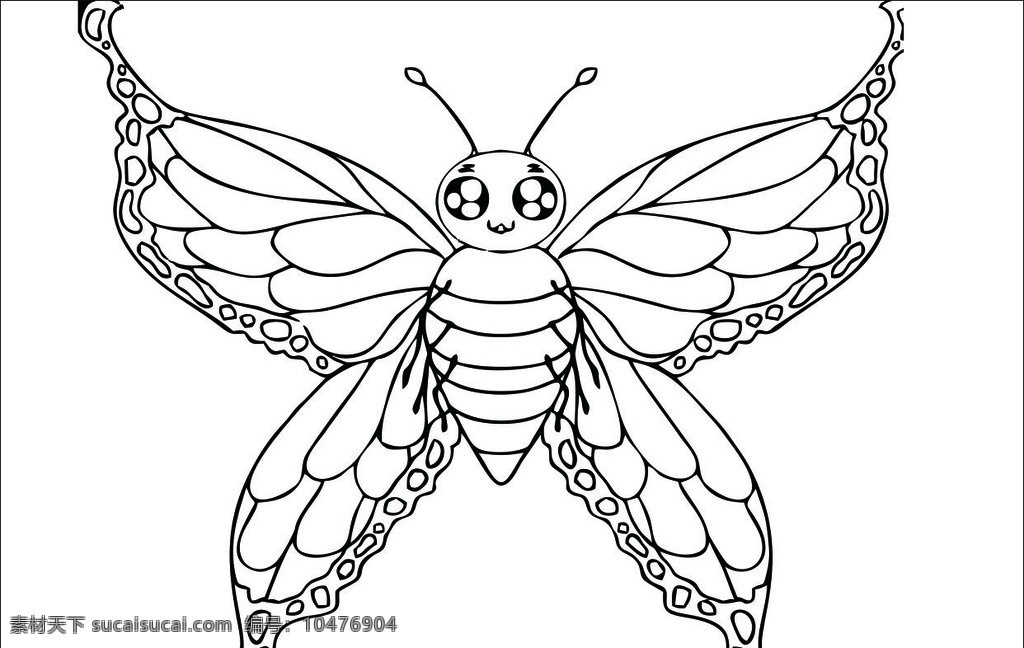 蝴蝶 卡通 动物 线条 矢量 可填色 文化艺术 绘画书法