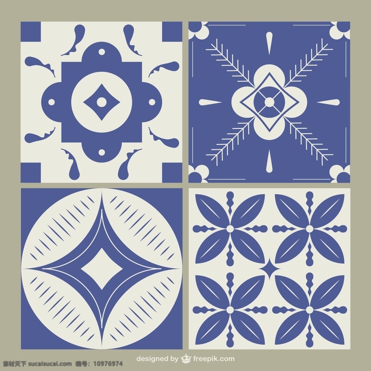 蓝色瓷砖饰品 花卉 抽象的 饰品 复古 几何 蓝色 形状 装修 装饰 马赛克 瓷砖 设置 抽象