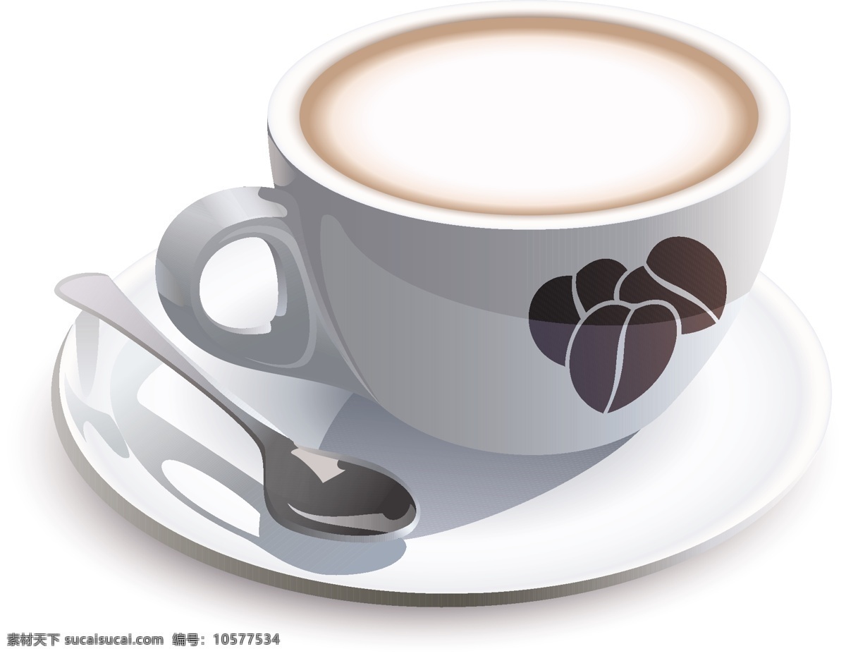 咖啡杯 矢量 杯子 材料 豆 咖啡 盘子 矢量素材 调羹 矢量图 日常生活
