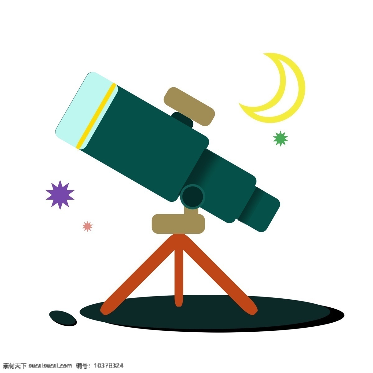 科技 天文望远镜 插画 望远镜 月亮 星星 天空 观测 蓝色
