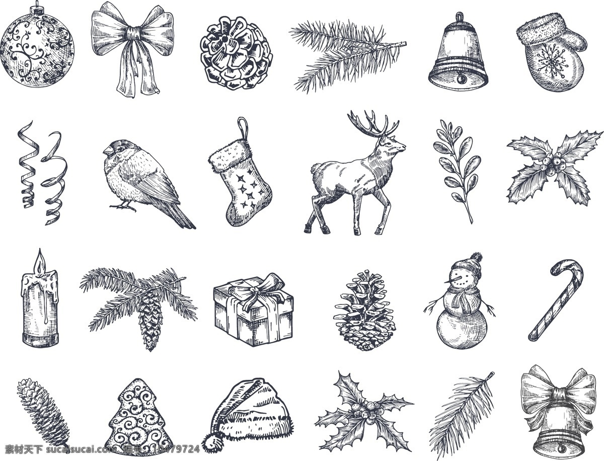 圣诞 手绘 icon 圣诞老人 圣诞树 节日 新年 线稿 插画 品牌设计 包装设计 图标设计 手绘图标 精美插画 节日礼品 卡通设计