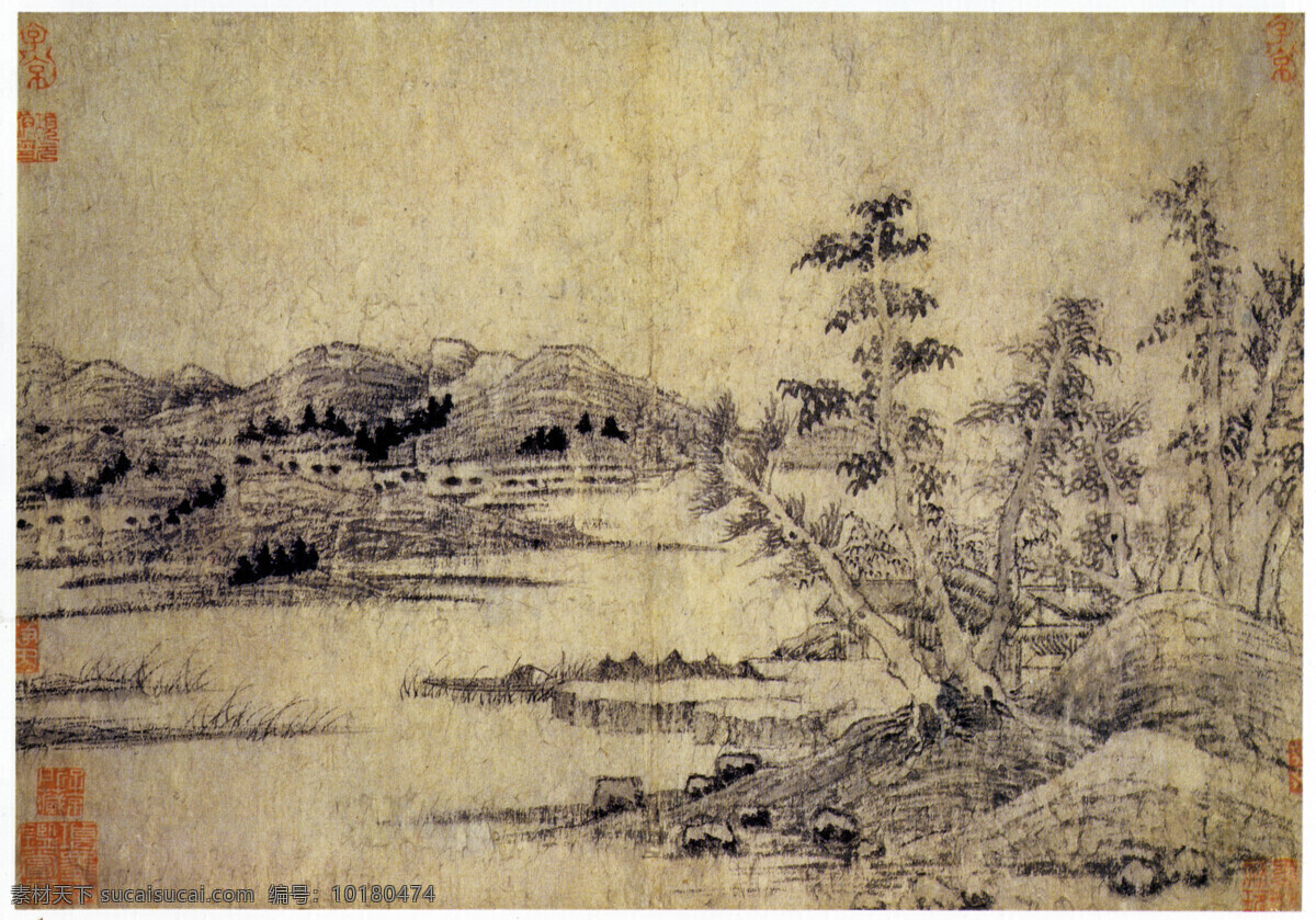 中国山水古画 山水 古画 国画 艺术 水墨 灰色