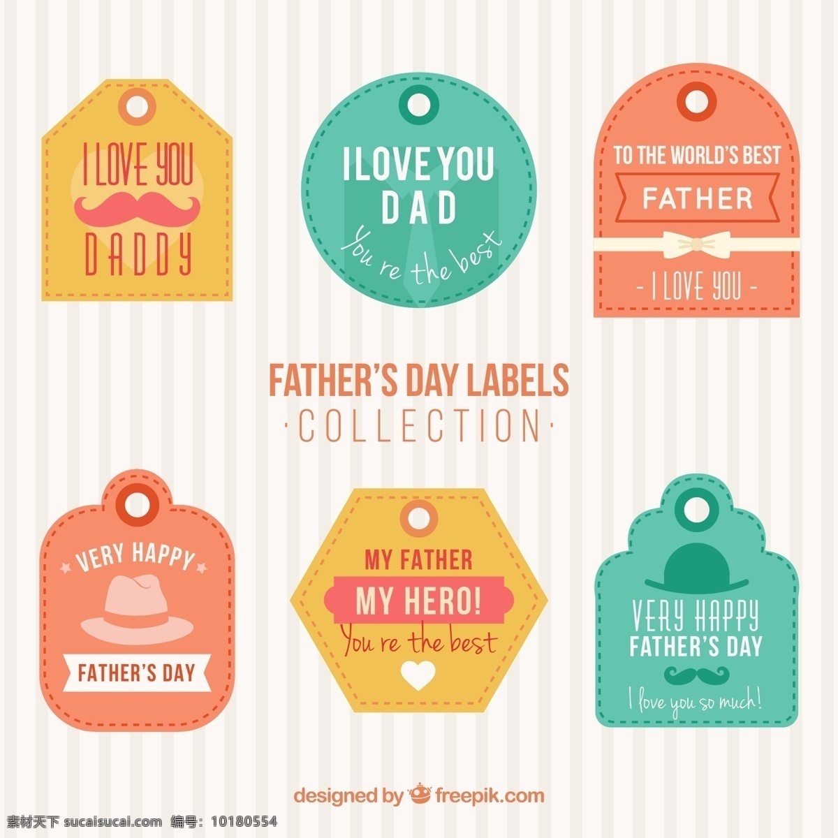 款 彩色 父亲节 祝福 标签 矢量 帽子 胡子 蝴蝶结 领结 父亲节快乐 happy fathers day 矢量图