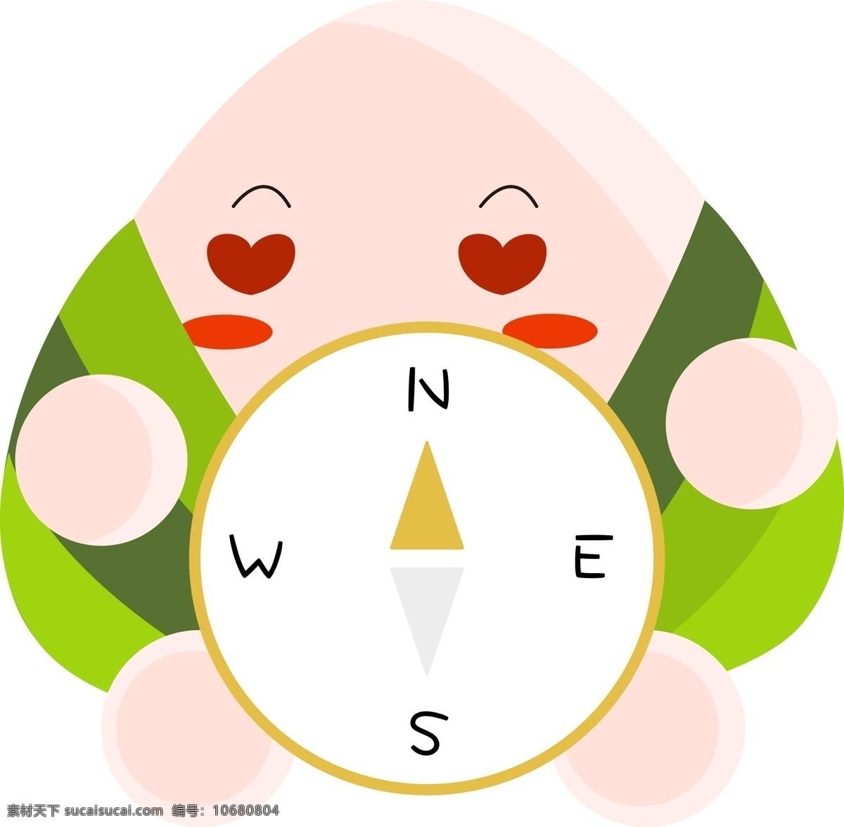端午节 卡通 粽子 主题 指南针 图标 拟人 可爱 司南 方向 618 手绘 表情 色眯眯 绿色 icon
