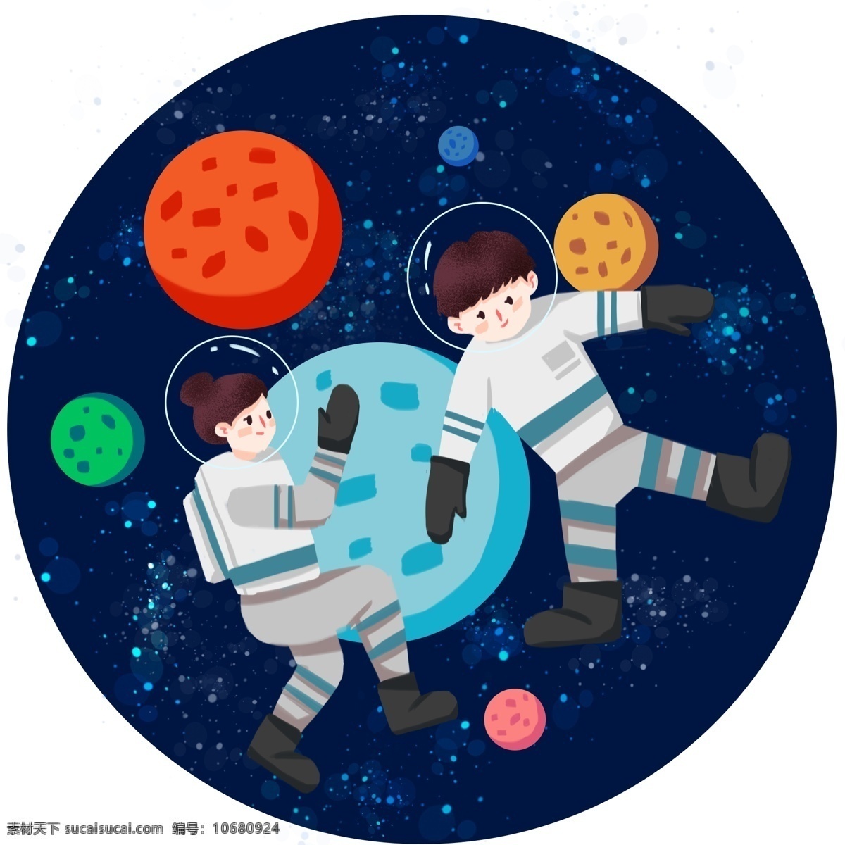 宇航员 蓝色 星空 科技 板 绘 插画 元素 蓝色星空 星球 宇宙 板绘 手绘 卡通手绘 卡通人物 科学 手绘插画