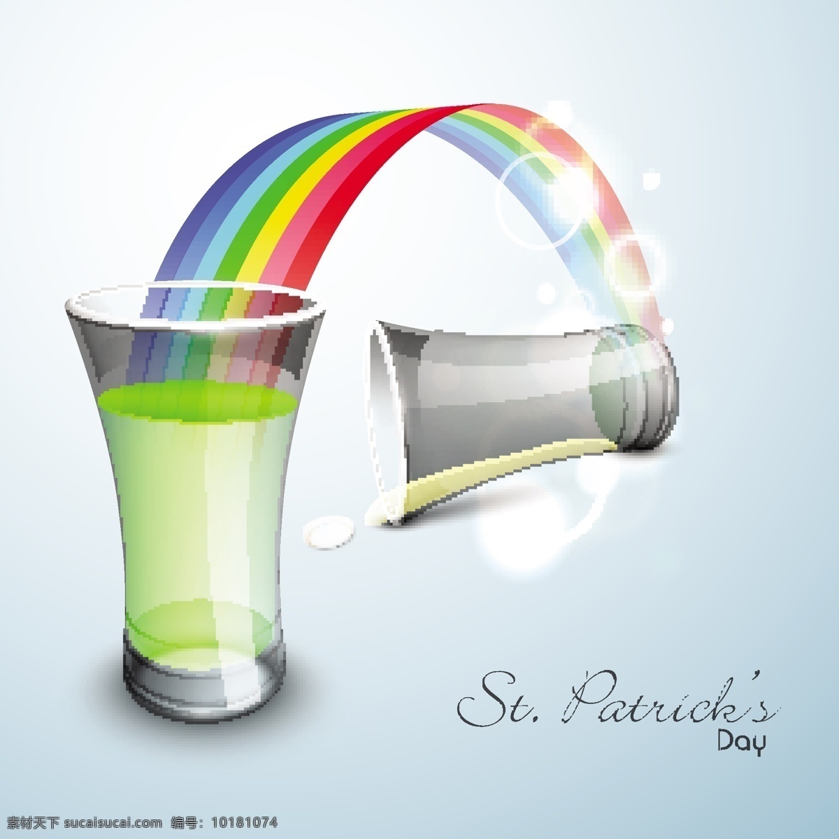 快乐 圣 巴特里克 节 概念 光泽 灰色 背景 彩虹 玻璃 啤酒 白色