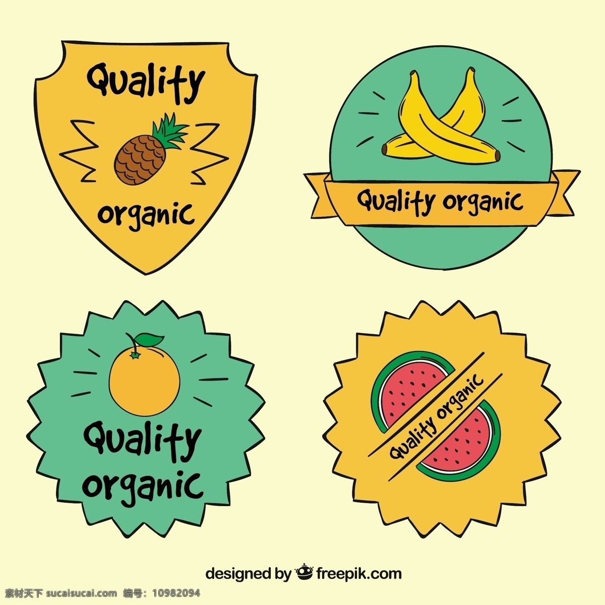 手绘 生态 水果 贴纸 标签 矢量 设计素材 生态水果 贴纸标签