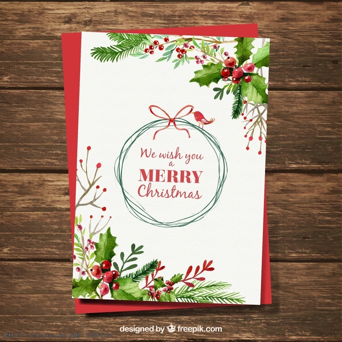 圣诞节 水彩 卡片 矢量图 christmas merry 花 鸟 水彩画 叶子 圣诞快乐 圣诞卡片