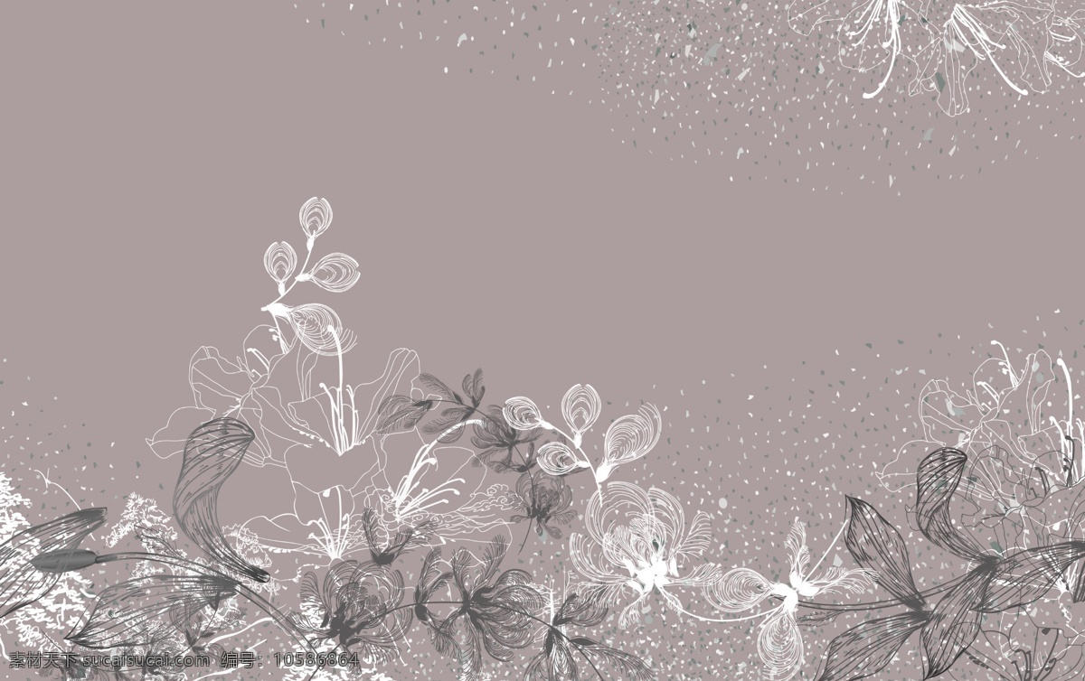 线条花儿 线条花 写意花儿 白描 植物 喇叭花 精美 面料 图案 花型