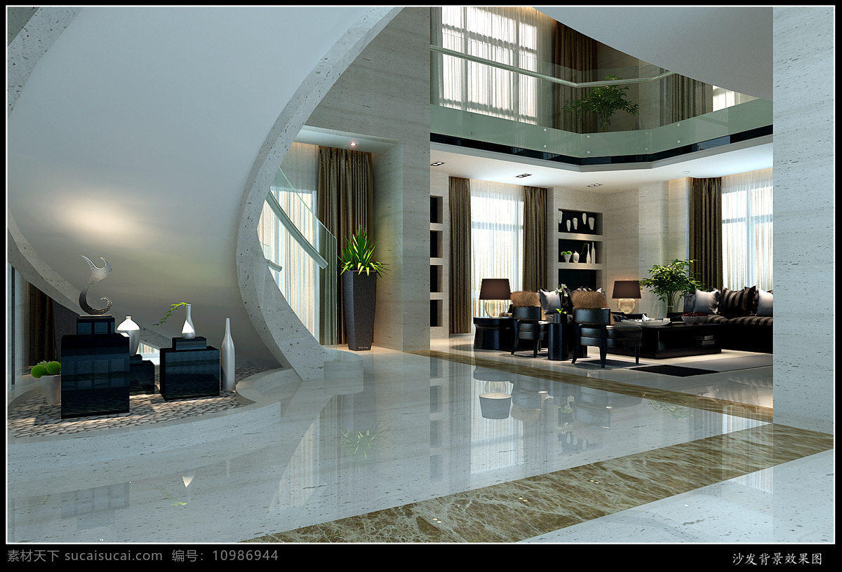 客厅室内图 客厅 室内设计 弧形楼梯 楼中楼设计 客厅效果图 环境设计