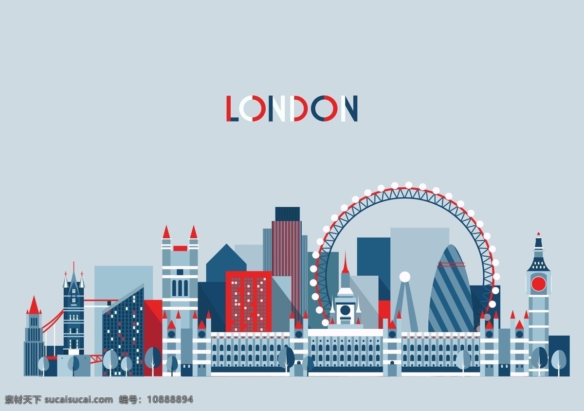 伦敦城市建筑 创意 城市 建筑 特色 伦敦 青色 天蓝色