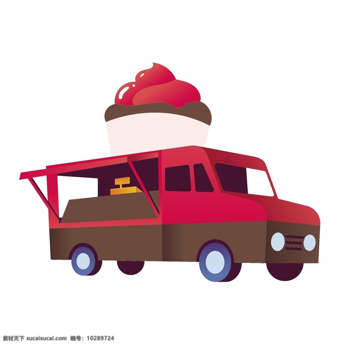 卡通 可爱 冰淇淋 车 矢量 可爱冰淇淋车 冰淇淋快餐车 快餐车 可爱的快餐车 红色 红色的快餐车