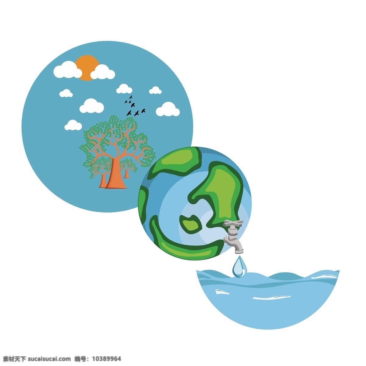 卡通 保护 水资源 矢量 卡通地球 地球日 世界地球日 保护水资源 卡通森林 卡通水资源 水龙头 保护环境 环境保护
