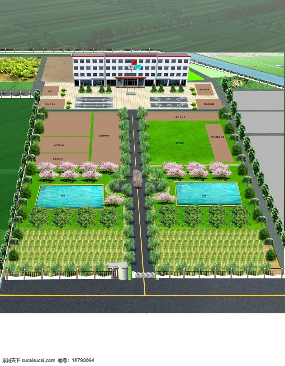 绿化鸟瞰图 效果图 苗木 松树 桃树 柳树 鸟瞰图 建筑物 楼房 设计效果图 园木绿化 绿色规划 其他设计 环境设计 源文件