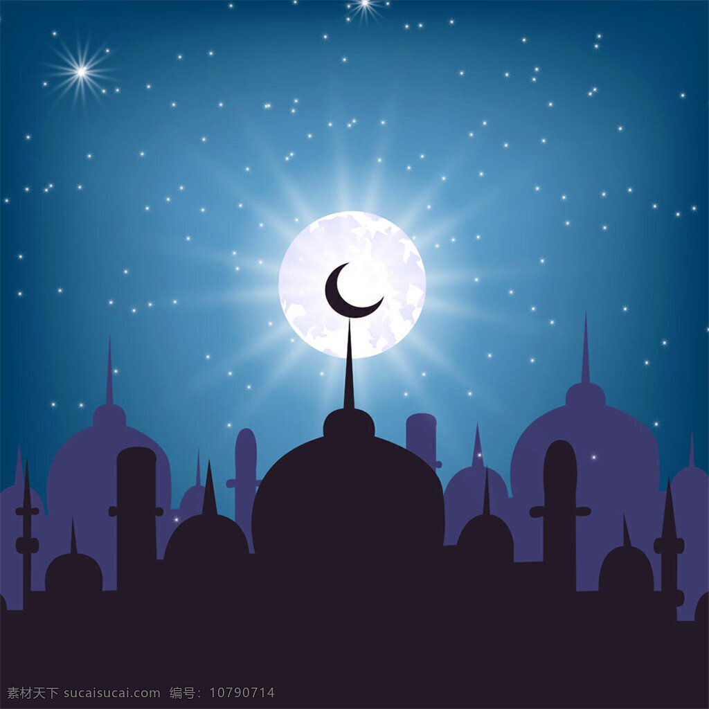 开斋节 欧式 城堡 月亮 星光 矢量 欧式城堡 斋月节 印度 祈祷 宗教信仰 伊斯兰教节日 其它节 节日素材 矢量素材