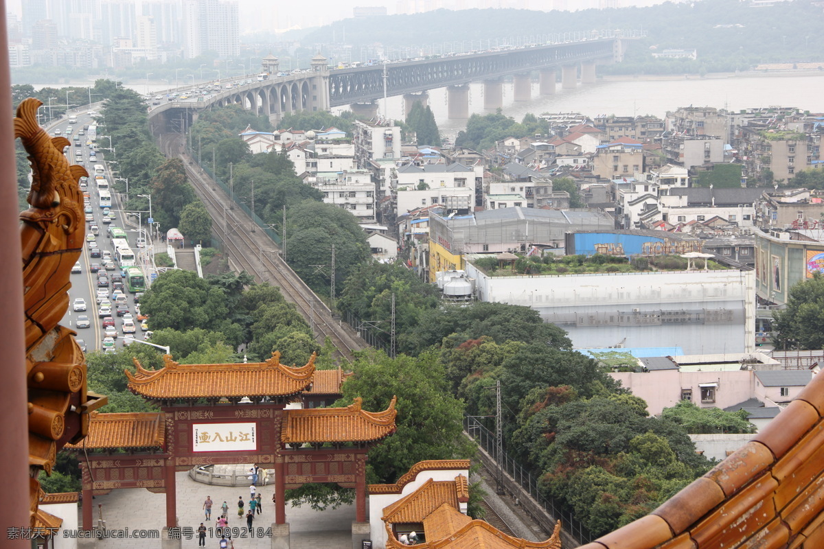 武汉长江大桥 俯视 黄鹤楼 风景 旅游 长江大桥 建筑园林 建筑摄影 灰色