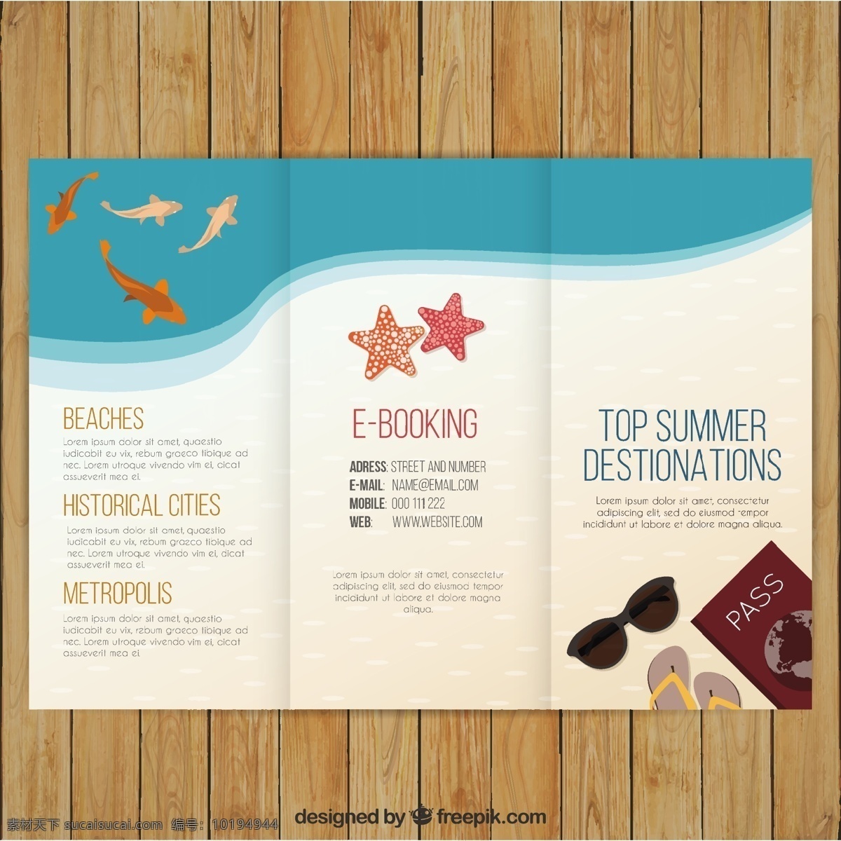 海滩 上 可爱 夏季 指南 宣传小册子 商务 宣传单 暑期 旅游 太阳 鱼 海 模板 小册子 公司 节日 太阳眼镜 飞行模板 文具 假期 白色
