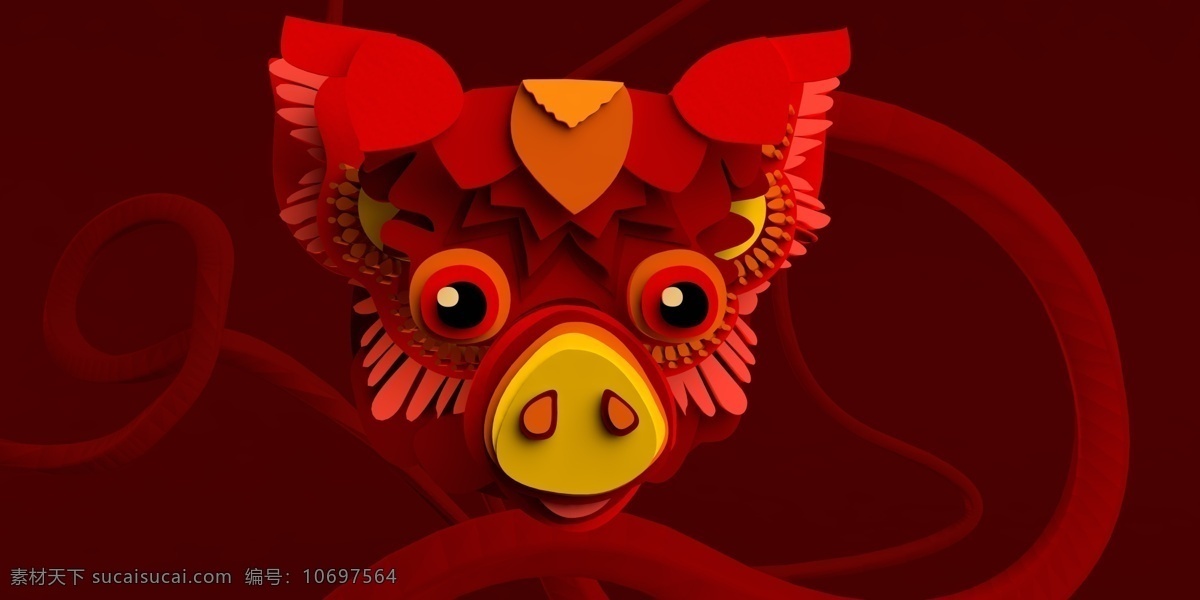 2019 年 c4d 折纸 风格 猪头 2019年 猪年吉祥 c4d小猪 三维小猪 猪年大吉 可爱猪头 折纸风格 立体小猪 小猪素材 开心 幸福