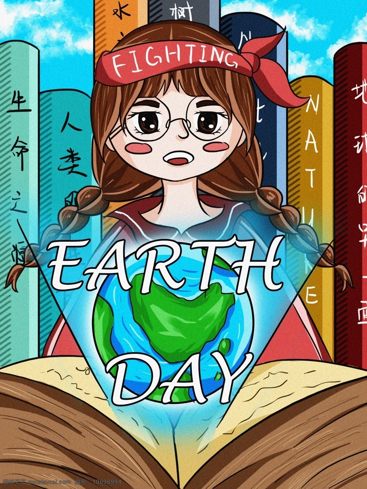 知识 海洋 地球日 儿童 插画 书籍 女孩 地球 儿童插画