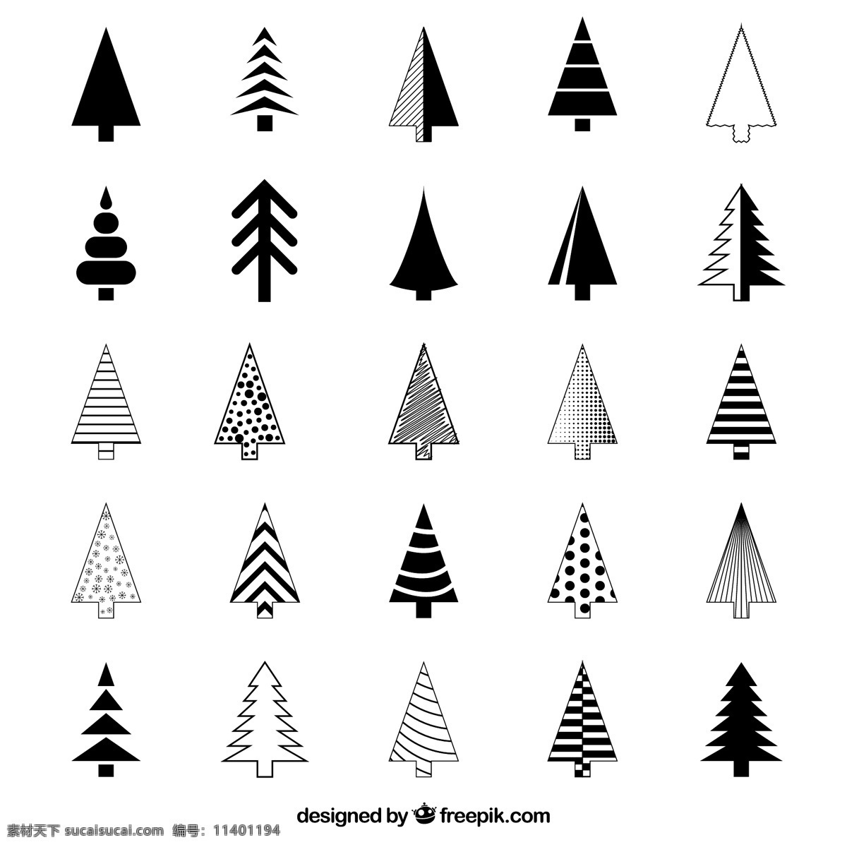 圣诞节 元素 黑白 图标 圣诞节元素 圣诞树 简约风格 树的形状 树小图标