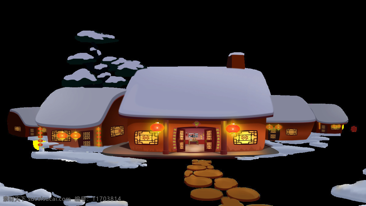 卡通 冬季 小屋 元素 雪