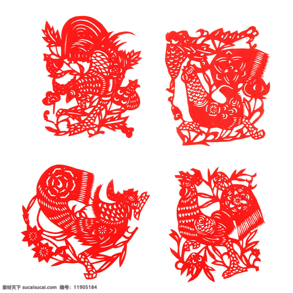 剪纸鸡 剪纸 鸡年 生肖 公鸡 红色 传统文化 文化艺术