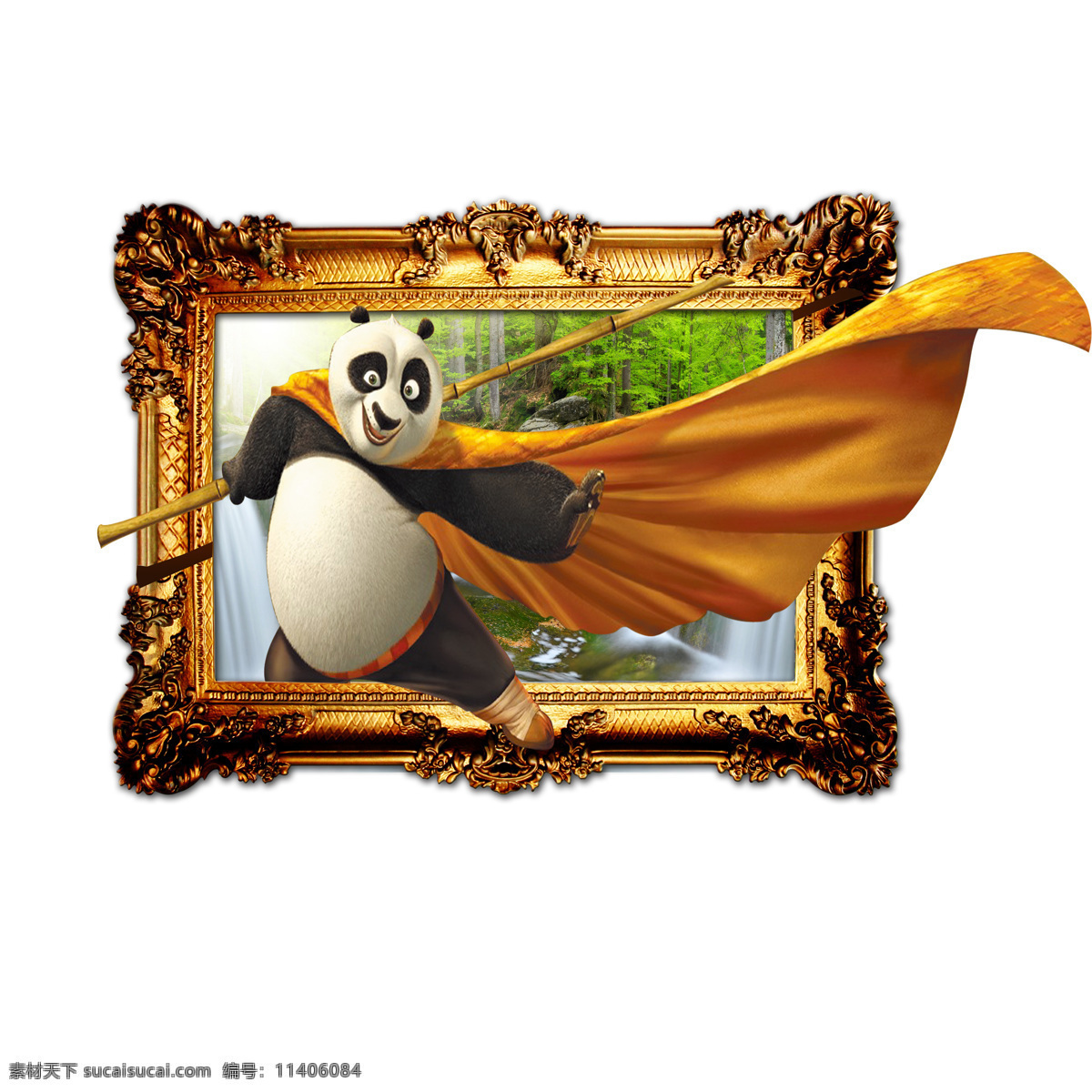 3d 立体 功夫 熊猫 出 框 墙 画 壁画 背景 功夫熊猫 出框 墙画 背景墙 3d渲染 效果图