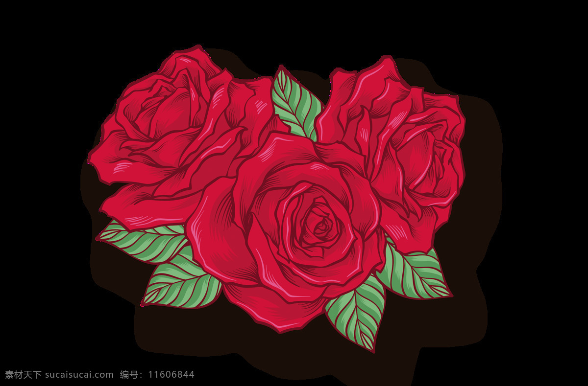 手绘 卡通 时尚 玫瑰花 装饰 叶子 红色 精致