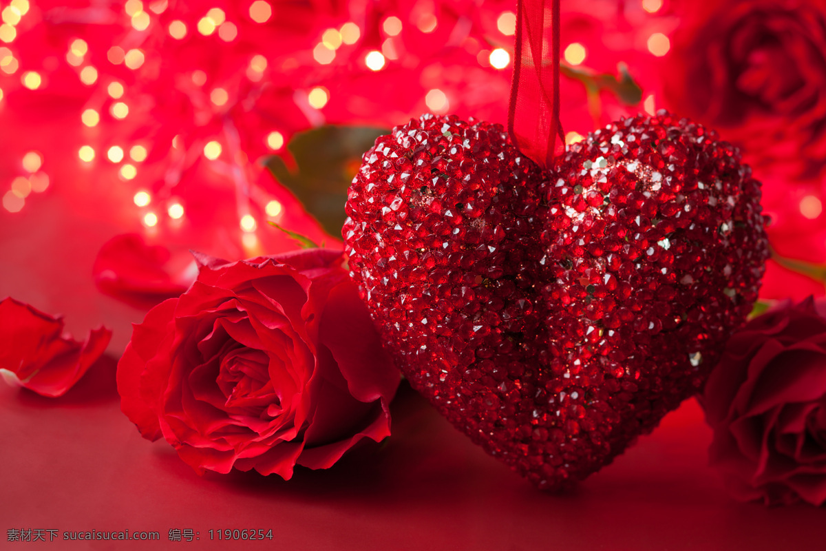 红色 玫瑰花 饰品 高清 情人节 近景 特写 微距 心形 桃心