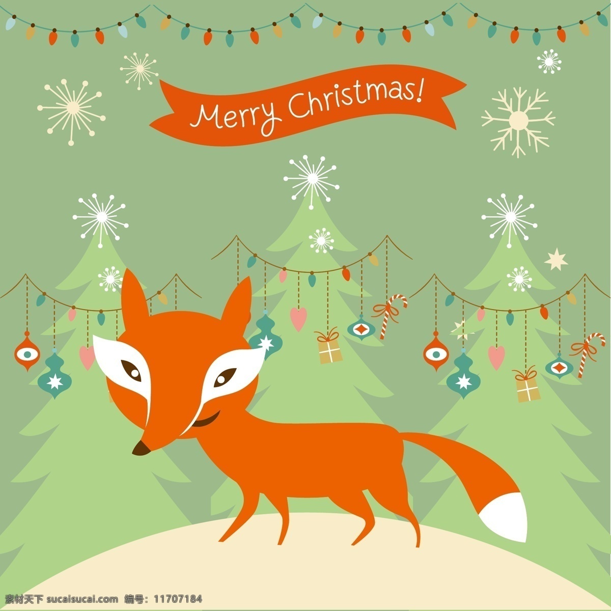 北欧 复古 圣诞卡 通 小 狐狸 海报 圣诞 卡通 小狐狸 卡通插画