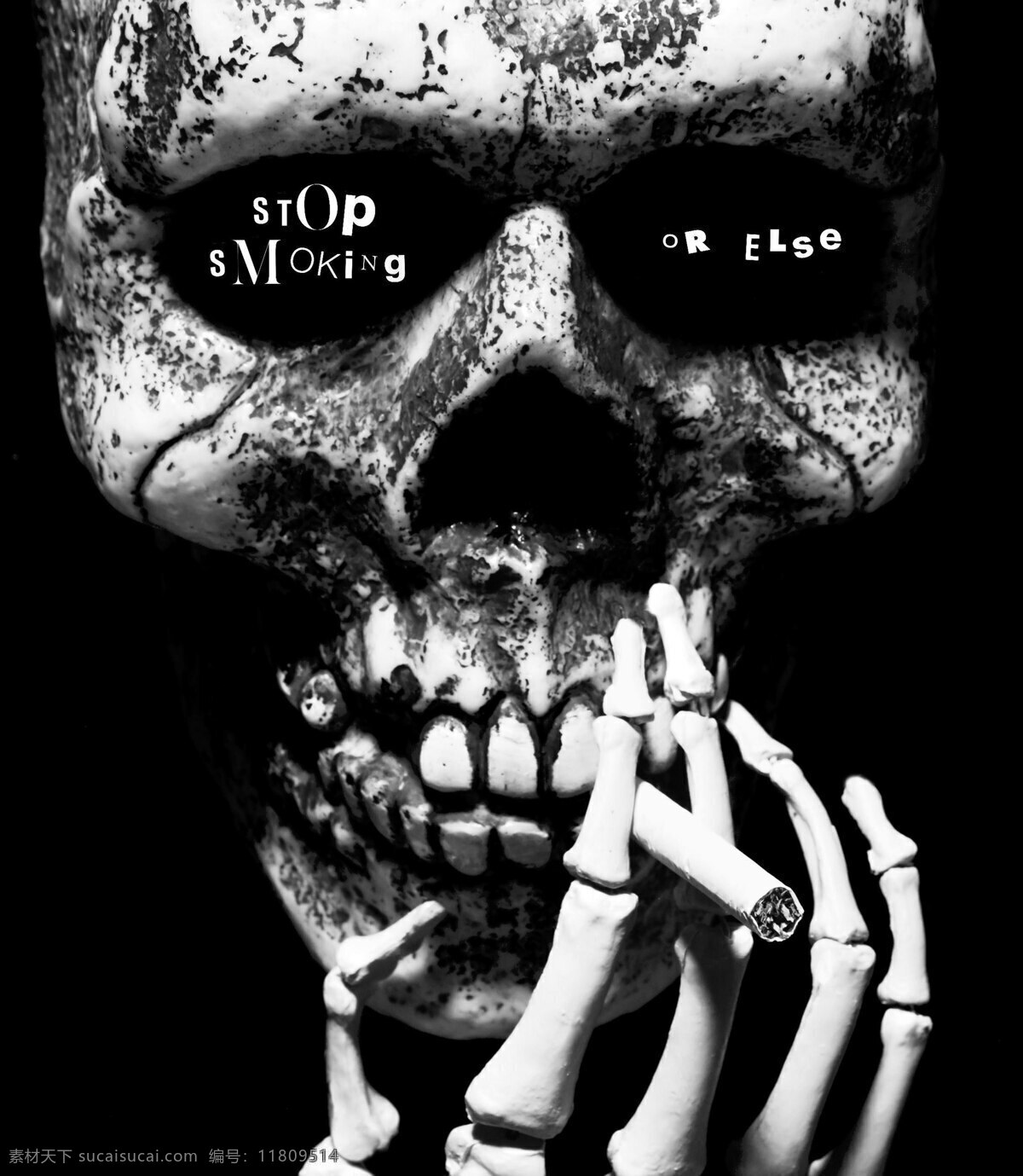 创意 骷髅 头 吸烟 禁烟 海报 黑白 骷髅头