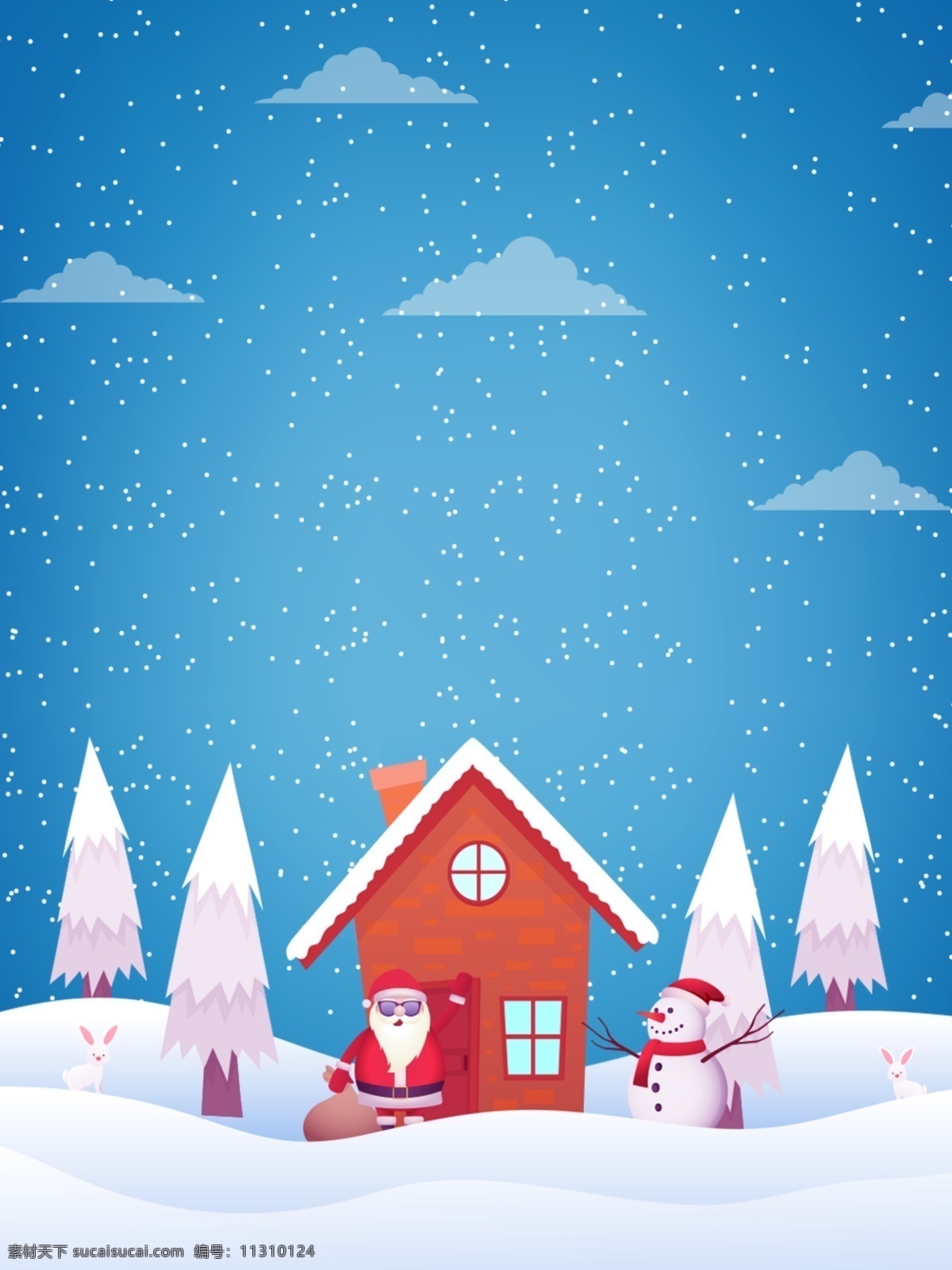 蓝色 圣诞节 下雪 圣诞老人 雪人 背景 雪天