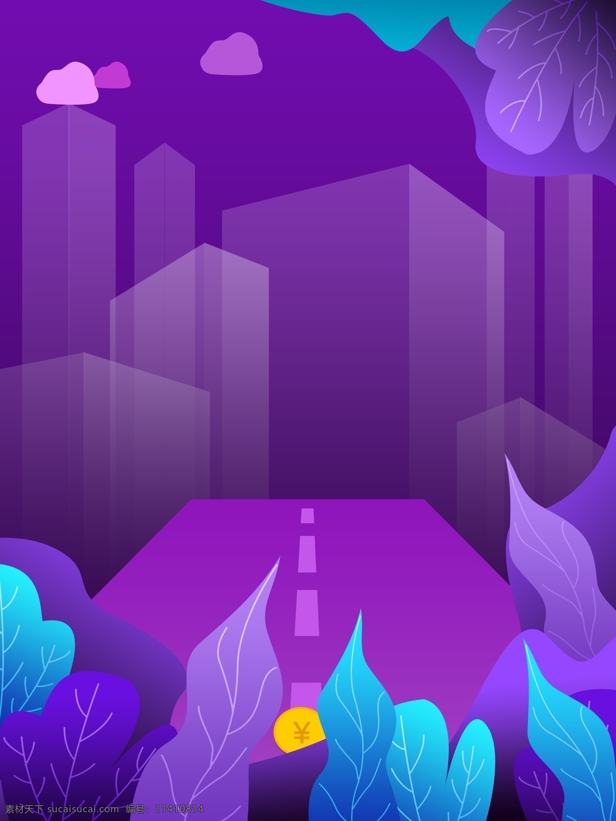 大气 梦幻 紫色 植物 插画 背景 紫色背景 卡通背景 植物插画背景 插画背景 建筑