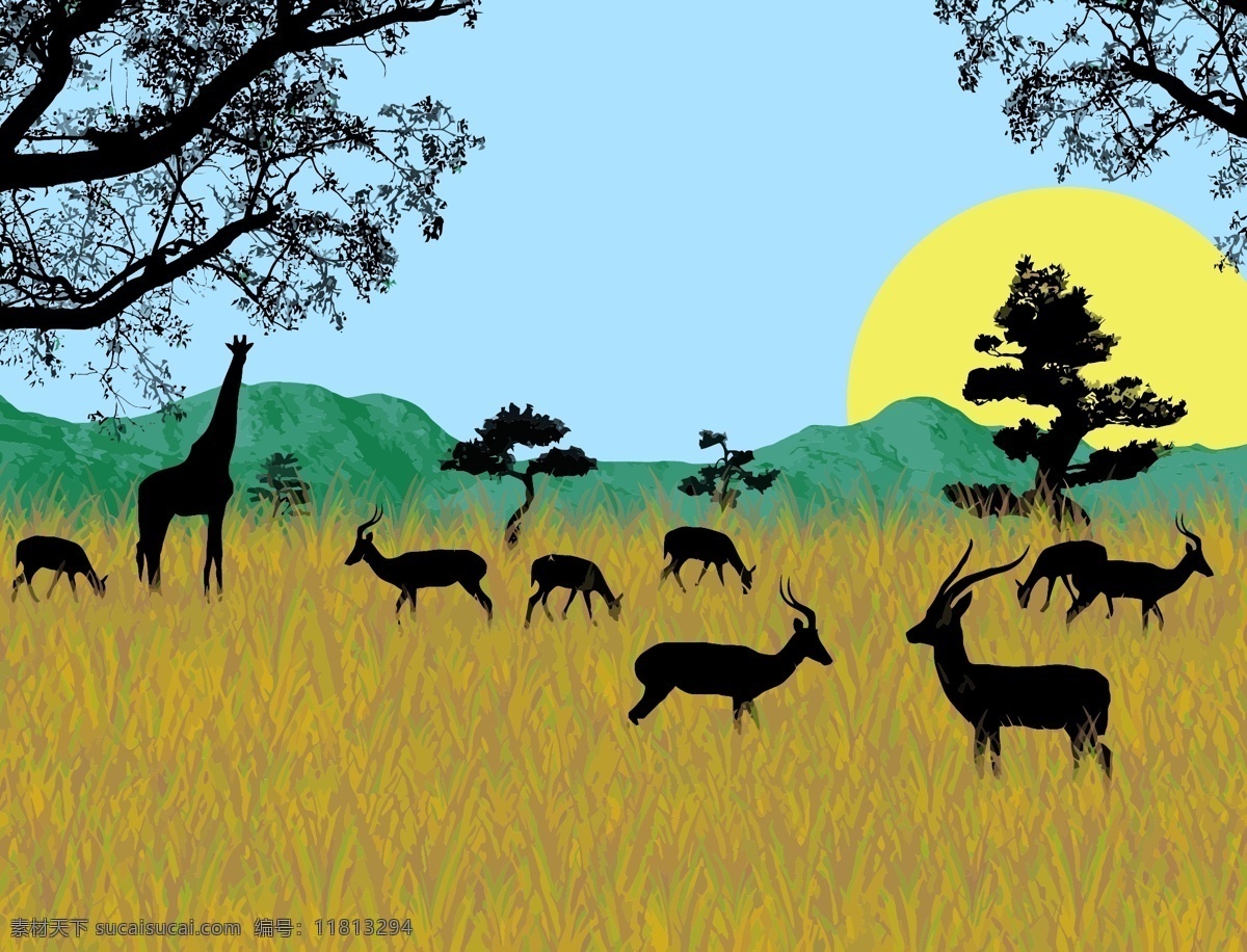 非洲狩猎向量 动物园 非洲 野生 背景 矢量 自由 照片 剪贴 画 无 载体 之旅 树 动物 图形 标志 向量 其他矢量图